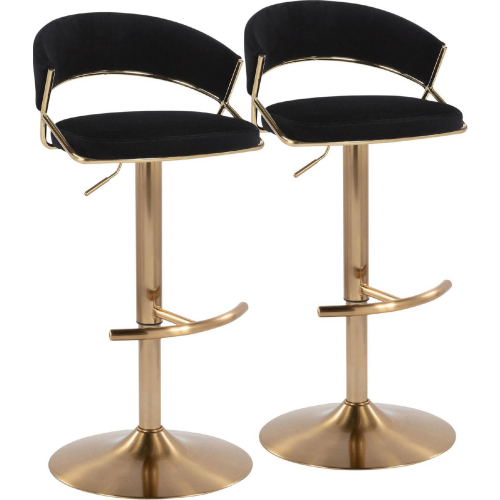 Jie Adjustable Swivel Bar Stool in Gold & Black Velvet (Set of 2)